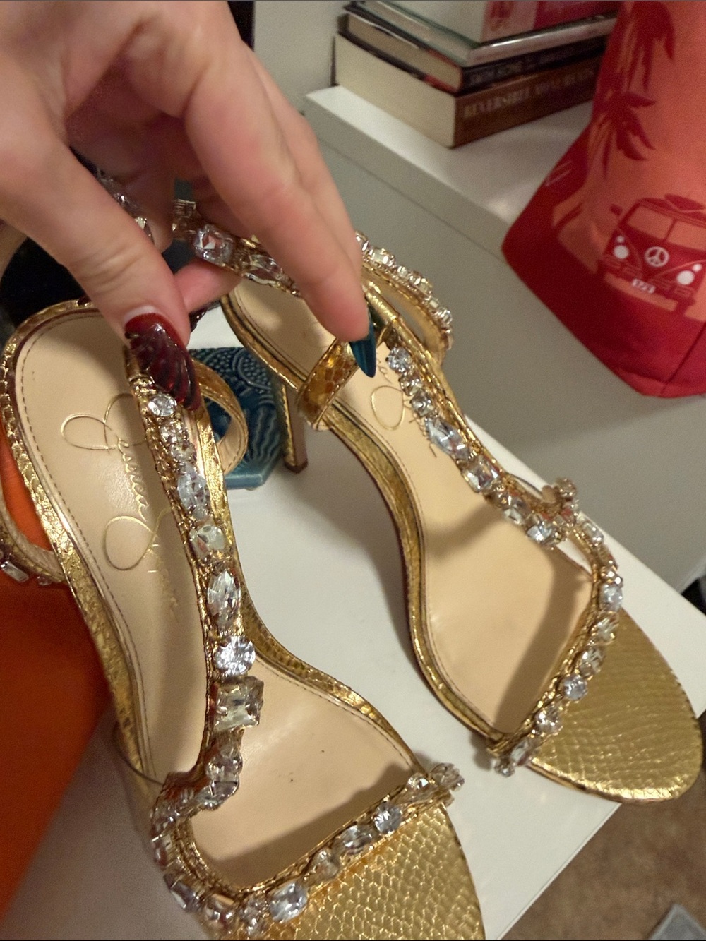 Jessica Simpson Gold Crystal-Strap High Heels - Picture 8 of 8